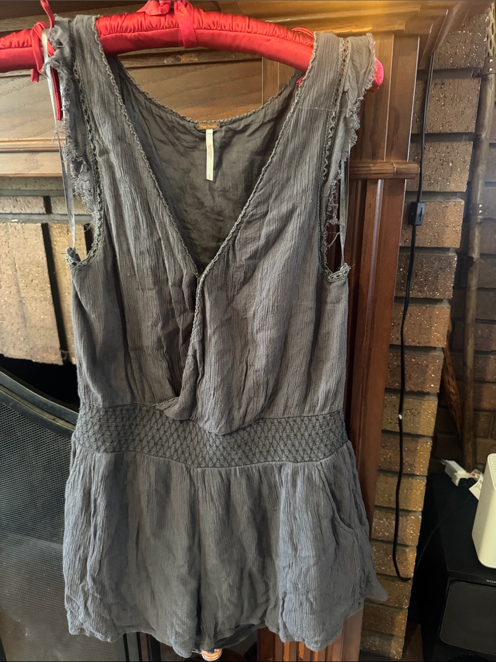 Free People Gray Sleeveless V-Neck Textured Romper